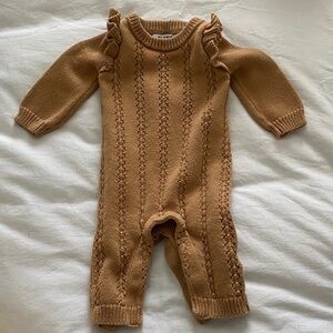 Old Navy Knit Ruffle Shoulder One-Piece in Camel Brown